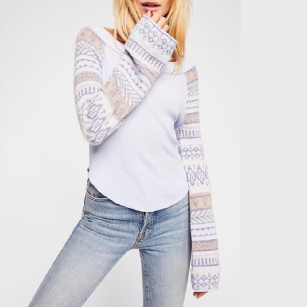 FREE PEOPLE Fairground Thermal Top Blue Sz L
